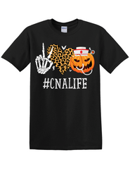 CNA HALLOWEEN T-SHIRT AND SWEATERS – #CNALIFE PUMPKIN NURSE SKELETON PEACE LOVE LEOPARD HEART SHIRT FOR CERTIFIED NURSING ASSISTANTS