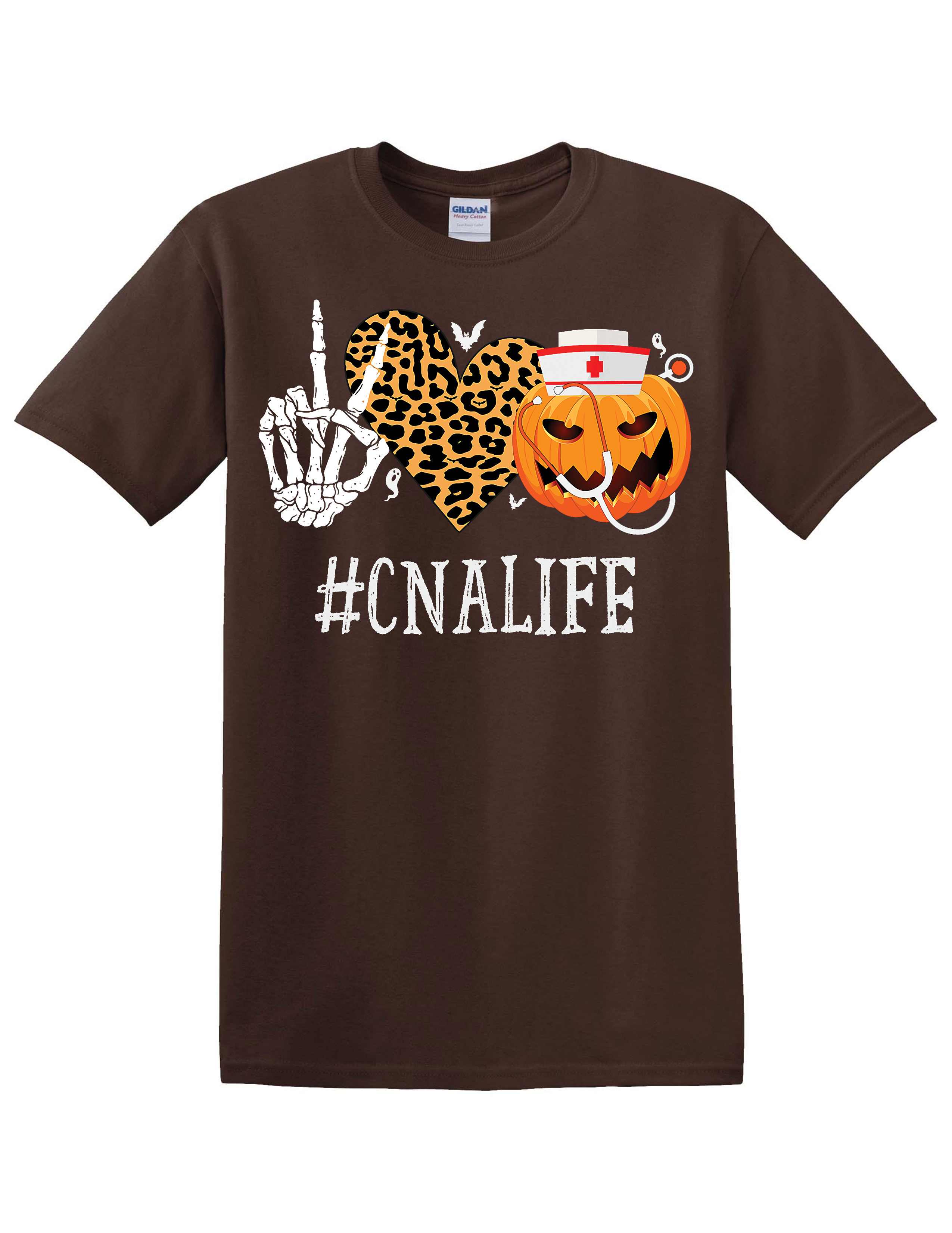 CNA HALLOWEEN T-SHIRT AND SWEATERS – #CNALIFE PUMPKIN NURSE SKELETON PEACE LOVE LEOPARD HEART SHIRT FOR CERTIFIED NURSING ASSISTANTS