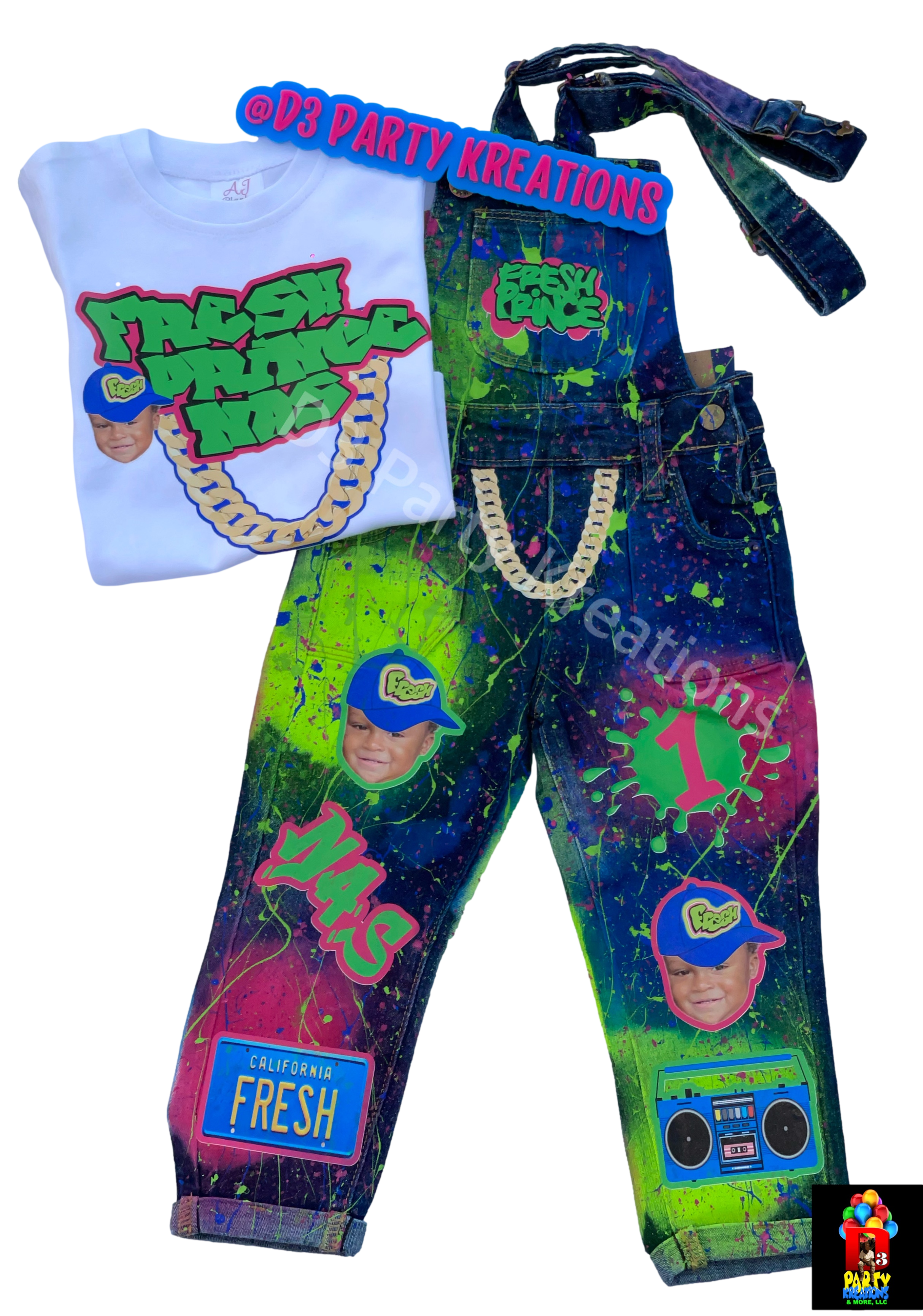 CUSTOMIZE DENIM OVERALL PANTS AND T-SHIRT (PICK YOUR OWN THEME)