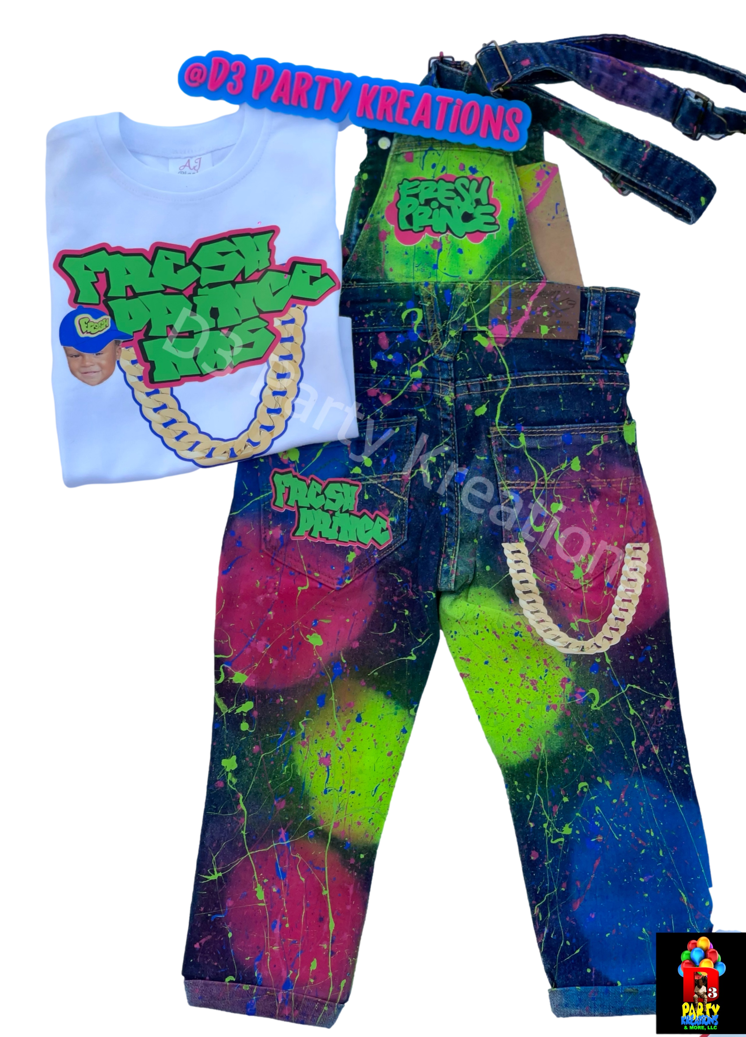 CUSTOMIZE DENIM OVERALL PANTS AND T-SHIRT (PICK YOUR OWN THEME)