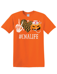 CNA HALLOWEEN T-SHIRT AND SWEATERS – #CNALIFE PUMPKIN NURSE SKELETON PEACE LOVE LEOPARD HEART SHIRT FOR CERTIFIED NURSING ASSISTANTS